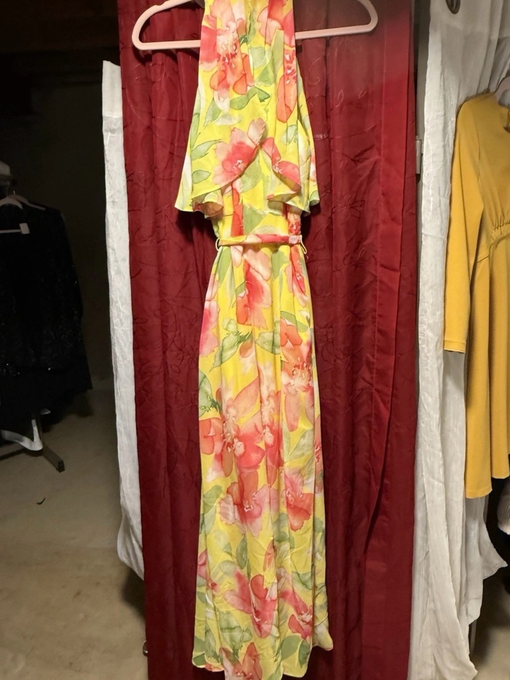 Eliza J Yellow Floral Halter Maxi Dress with Coral Accents - Picture 6 of 12